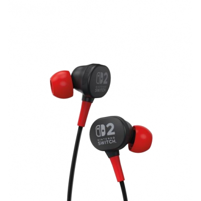 PowerA Auriculares Intrauditivos Nintendo Switch 2 - Microfono integrado - Conexion Jack 3.5mm - Color Negro/Rojo