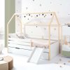 Cama-casita Montessori 90x200 cm madera con nido verde-oliva · Sogni XL