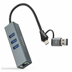 Nanocable CONVERSOR USB-C+USB-A/M 3.0 ETHERNET+ 3xUSB-A 15CM
