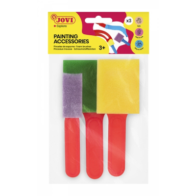 Jovi Painting Accessories Pack de 3 Pinceles de Espuma - Tamaños Diferentes - Especiales para Pintura de Dedos - Faciles de Limpiar con Agua y Jabon - Color Varios