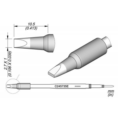 Cartucho Soldador Forma Cincel 2,7x1mm JBC C245-735E