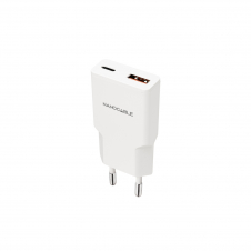 Nanocable Cargador USB-C/PD 30W + USB-A/QC 30W, Blanco