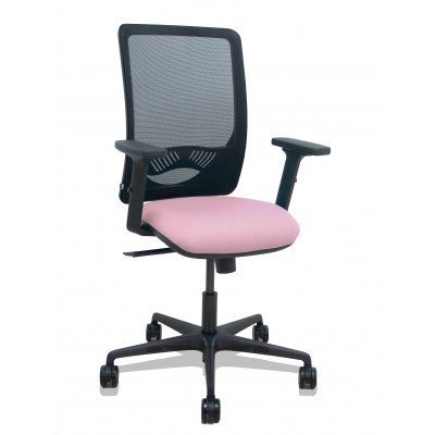 Silla Zulema sincro malla negra asiento bali rosa brazos 2D ruedas 65mm