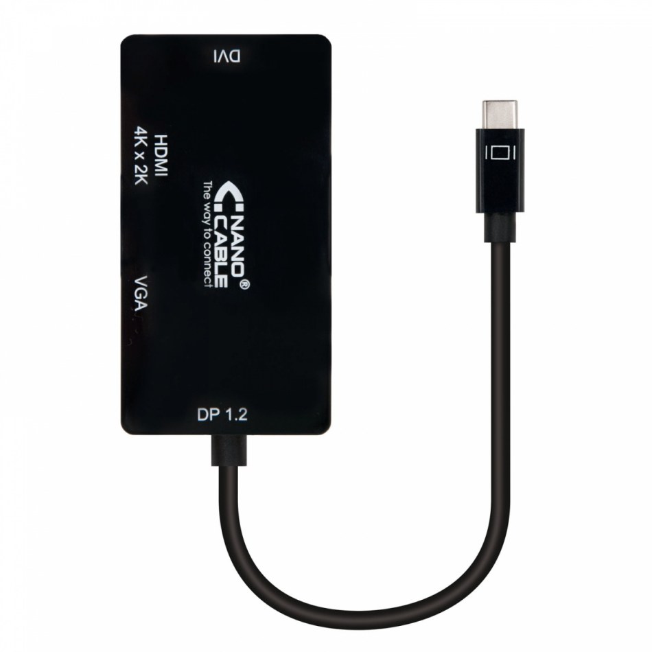 Nanocable Conversor USB-C a VGA / DVI / HDMI, 3 En 1. USB-C/M-VGA/H-DV