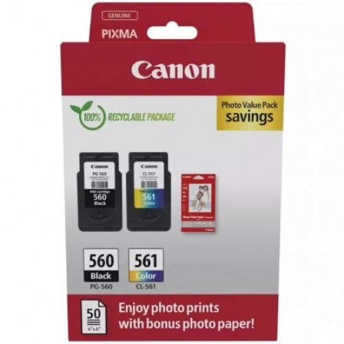 Canon PG-560/CL-561 Pack de 2 Cartuchos de Tinta Originales + Papel Fotografico Brillante GP-501 - 3713C008