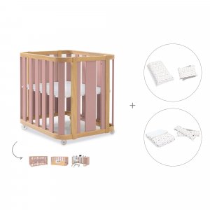 Minicuna-cuna (4en1) madera/rosa + textil cuna/minicuna Taiga · Crea Plus Tre Quarzo Rosa