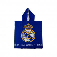 Poncho Toalla Infantil Real Madrid de Microfibra Azul con Capucha 55 x 110 cm