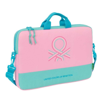 Safta Benetton Dolce Maletin para Portatil hasta 15.6 - Interior Acolchado - Bandolera Ajustable - Asas en la Parte Superior - Doble Tirador - 4L - 400x40x270mm - Color Rosa Pastel