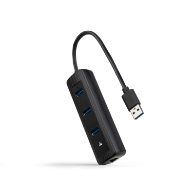 Nanocable Adaptador de Red USB 3.0 a Ethernet Gigabit 10/100/1000 Mbps - Hub 3xUSB-A 3.0 - 15cm - Color Negro