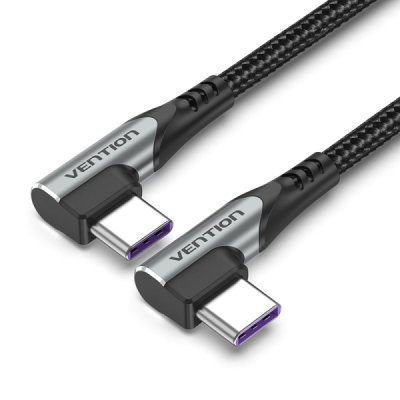 Vention Cable USB-C 2.0 a USB-C 2.0 5A 100W - 0.5m - Trenzado - Acodado en los Dos Extemos - Color Gris