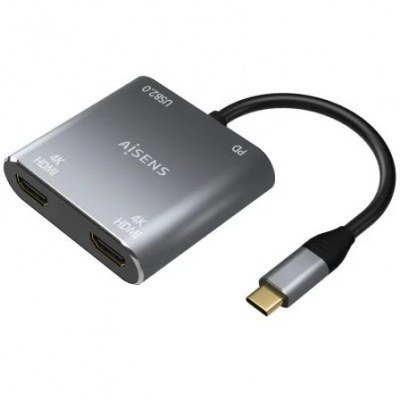 Adaptador USB Tipo-C Aisens A109-0625/ 2x HDMI 4K SST MST Hembra - VGA Hembra - USB Tipo-C Macho - USB Hembra - USB Tipo-C Hembra