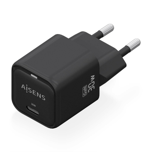 AISENS - CARGADOR GaN 30W, 1xUSB-C PD3.0 QC4.0, NEGRO