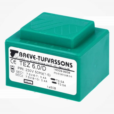 Transformador cerrado 6VA 230VAC 7,5V 7,5V 400mA 400mA PCB