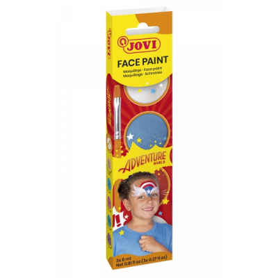 Jovi Adventure Estuche de 3 Botes 8ml Maquillaje Crema + Accesorios - Hipoalergenico - Facil Aplicacion - Base Grasa - Elimina sin Agua - Incluye Esponja y Pincel - Color Surtido