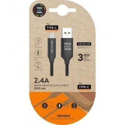 Cable USB 2.0 Tech One Tech TEC2003/ USB Tipo-C Macho - USB Macho/ 1m/ Negro
