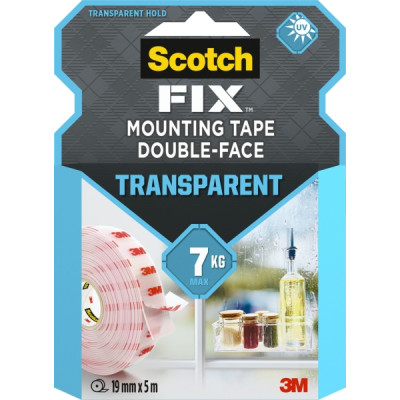Scotch-Fix Cinta de Montaje de Doble Cara Transparente - 19mm x 5m - Color Transparente