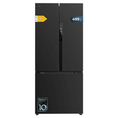 Cecotec Bolero CoolMarket FD 499 Dark E Frigorifico Puerta Francesa de 4 Puertas - Capacidad 499L - Compresor Inverter - Modo Vacaciones - Frio Envolvente - Clase E - 75.9x74.2x178cm - Color Acero