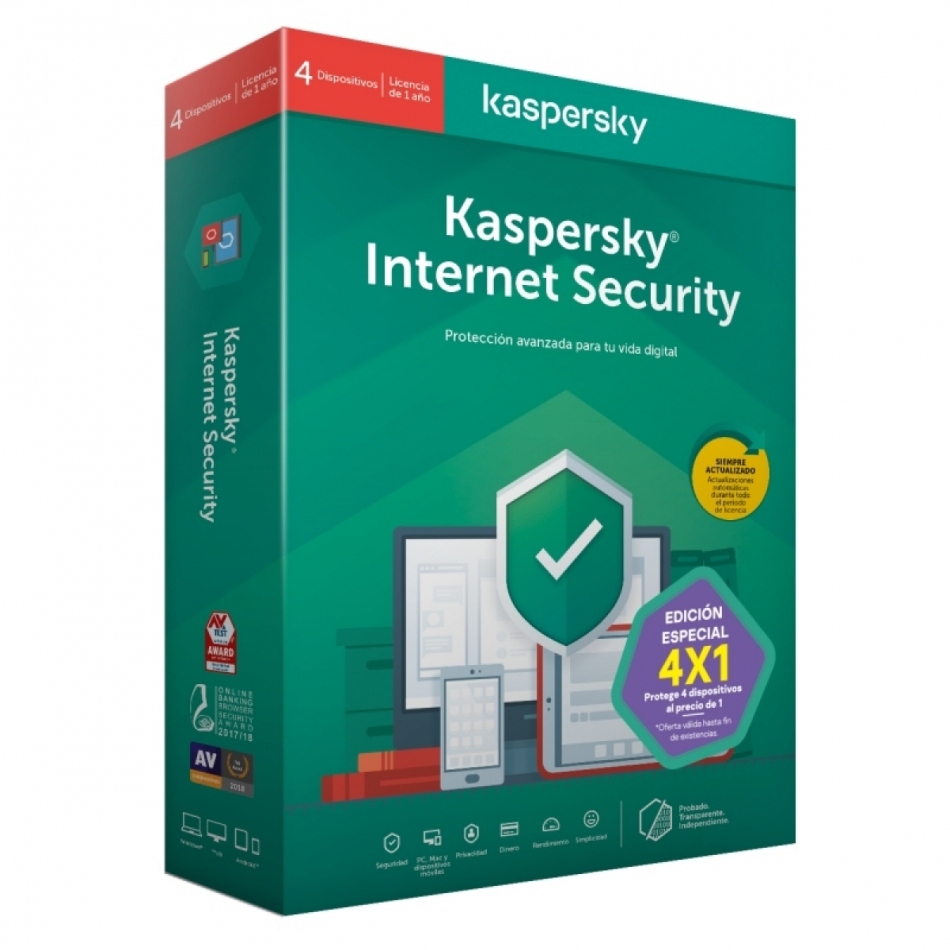Antivirus Kaspersky 2020 4 Usuarios 1 Año V. Internet Security