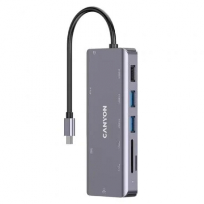 Docking USB Tipo-C Canyon CNS-TDS11/ 1 HDMI/ 3 USB/ 1 RJ45/ 1 Audio/ 1 USB Tipo-C/ 1 Lector Tarjetas/ Gris Oscuro