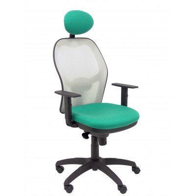 Silla Jorquera malla gris asiento bali verde esmeralda con cabecero fijo