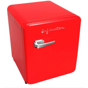 Frigorífico 1 puerta Infiniton CL-V48, 49.3 x 44.8 cm, Cíclico, estilo retro, puerta reversible, clase F, rojo