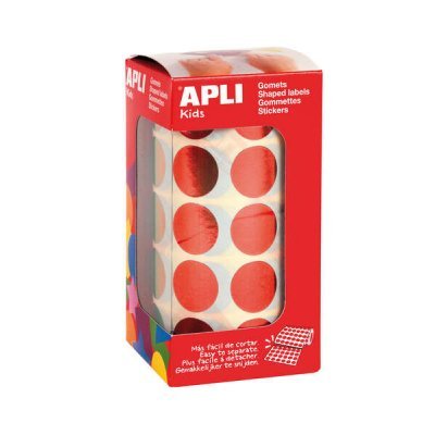 Apli Gomets Redondos Ø 20mm Rojo Metalizado - 59 Hojas Pretroqueladas - 1770 Gomets por Rollo - Ideal para Actividades Creativas con Niños - Normas EN-71 y FSC - Adhesivo Base Agua - Materiales 100% R