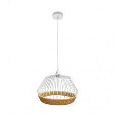 Colgante Hugo 1xe27 Blanco/natural Regx25x25cm C/metal Y Rattan