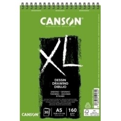 Canson XL Dibujo Album Espiral de 30 Hojas A5 - 160g - Grano Ligero - Color Blanco