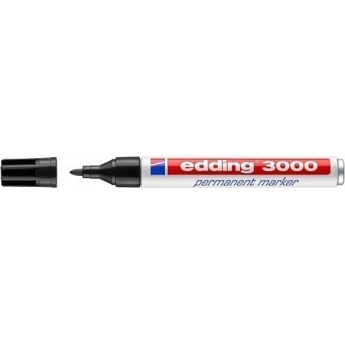 Edding 3000 Rotulador Permanente - Punta Redonda de 1.5mm - Trazo entre 1.5 y 3mm - Recargable - Secado Rapido - Color Negro