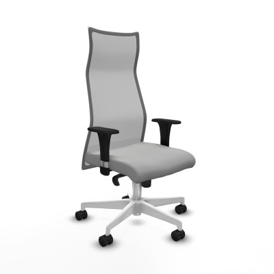 Albacete malla sincro malla gris similpiel gris claro brazos 1D base blanca ruedas 65 mm nailon