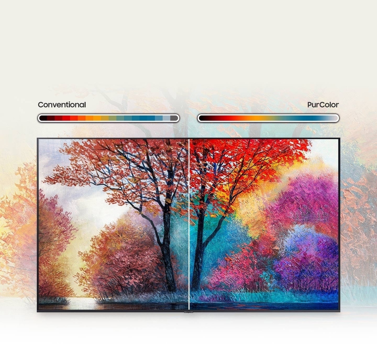 Pintura que está en la pantalla del Smart TV Samsung muestra una gama más amplia y viva de color gracias a la tecnología PurColor de los televisores Samsung Crystal UHD