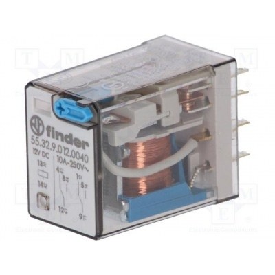 RELE 12Vdc 2Ctos Pulsador de Prueba + indicador 10Amp FINDER