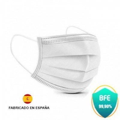 ProSafe Pack 40 Mascarillas Quirurgicas Desechables Tipo IIR - BFE > 98% - Certificado CE - UNE EN 14683:2019+AC:2019 - Fabricado en España - Clip Nasal Ajustable - 3 Capas - Color Blanco