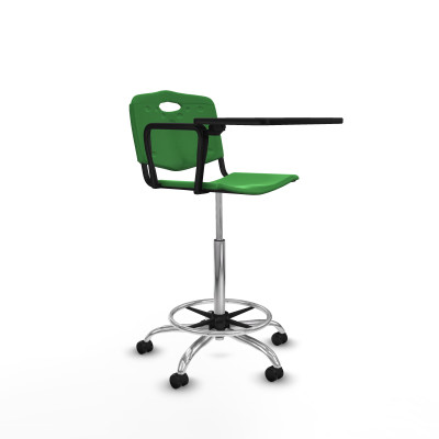 Taburete Robledo giratorio plástico verde brazo con pala diestros base cromada ruedas autofrenantes 50mm