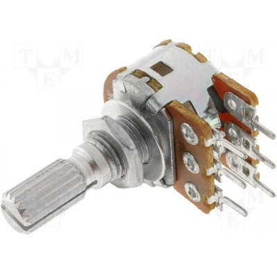 Potenciometro DOBLE Logaritmico 1K Eje metal Ø6mm
