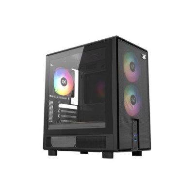 Torre mATX XYZ Atom Black - Vidrio Templado | 3 Ventiladores ARGB | USB-C | Soporta GPU 300mm