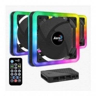 PACK 3 VENTILADORES AEROCOOL EDGE 14 PRO + HUB DE CONTROL RGB H66F + CONTROL REMOTO - 14CM - ILUMINACIÓN RGB DUAL - 3 MODOS CONTROL RGB