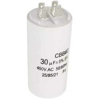 Condensador Motor 30uF 450Vac 45x90mm Sin Torno Con Terminales Faston