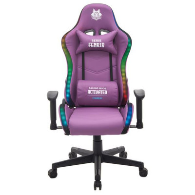 Cromad Serie Fenrir Silla Gaming RGB - Estructura Robusta - Piel Sintetica de Alta Calidad - Altura Regulable con Piston de Gas Clase 2 - Respaldo Reclinable - Cojin Lumbar y Cervical - Reposabrazos R