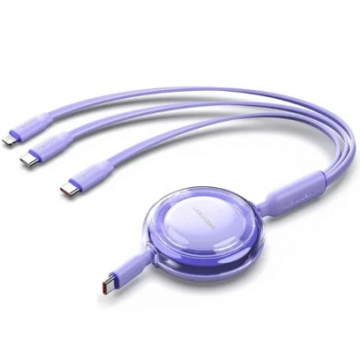 Cable USB Tipo-C 2.0 5A Vention TRJVBE/ USB Tipo-C Macho - 3x USB Tipo-C Macho/ Hasta 100W/ 480Mbps/ 1.1m/ Morado