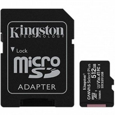 Tarjeta memoria micro sdxc 512gb kingston canvas select + adaptador cl10 - r: 100mb - s w:85mb - s