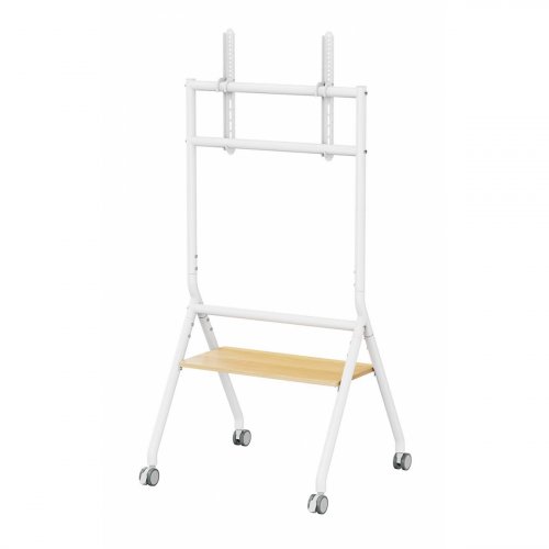 AISENS - SOPORTE DE SUELO ECO CON RUEDA, 1 BANDEJA PARA PANTALLA INTERACTIVA/TV 80KG DE 37-86, BLANCO+MADERA