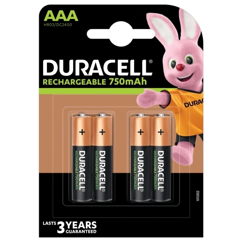 HR3-B Pack de 4 pilas Recargables Duracell AAA 750mAh