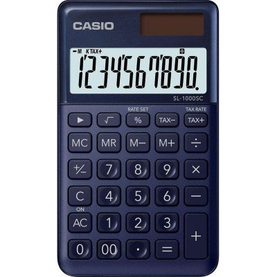 Casio SL-1000SC Calculadora de Bolsillo - Pantalla Extragrande de 10 Digitos - Alimentacion Solar y Pilas - Color Azul Oscuro