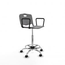 Piqueras y Crespo Taburete Robledo giratorio pl?stico gris claro brazos fijos base cromada ruedas nailon 50mm