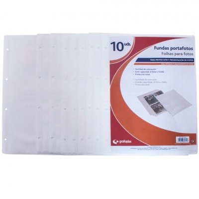 GRAFOPLÁS FUNDAS 4 TALADROS PP EXTRA 320X320MM PARA ÁLBUM FOTOGRAFÍAS TRANSPARENTE -BOLSA 10U-
