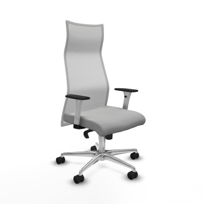 Albacete malla sincro malla blanca similpiel gris claro brazos blancos base aluminio ruedas 65 mm nailon