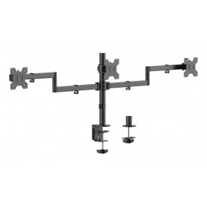 AISENS - SOPORTE DE MESA ECO GIRATORIO E INCLINABLE PARA 3 MONITORES 10KG (3 PIVOTES, 2 BRAZOS) DE 13-27, NEGRO