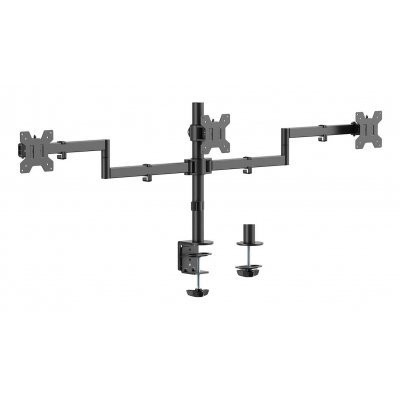 AISENS - SOPORTE DE MESA ECO GIRATORIO E INCLINABLE PARA 3 MONITORES 10KG (3 PIVOTES, 2 BRAZOS) DE 13-27, NEGRO