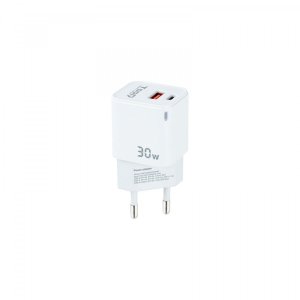 TooQ Cargador de Pared GaN USB-C/PD + USB-A/QC 30W